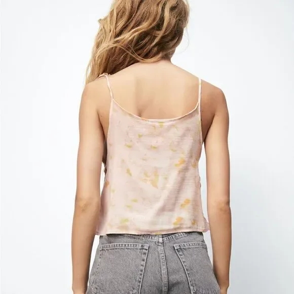 Zara NWT Women’s Pink Embroidered Tie Dye Sleeveless Boho Cami Crop Top Size L - Picture 4 of 12